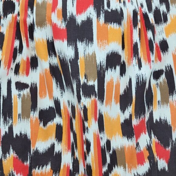 Vintage 90s Sleeveless Boatneck Sheath Dress 10 Orange Brown Abstract Mod USA - Picture 3 of 13